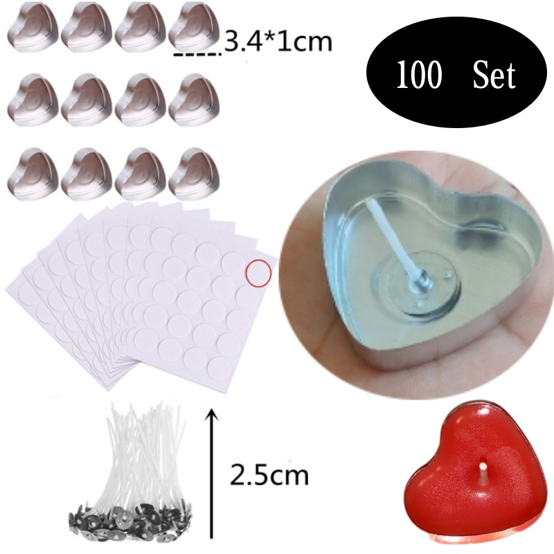 Candle Making Kit Wholesale - 100 Sets hartvormige Lege Aluminium Theelichtje