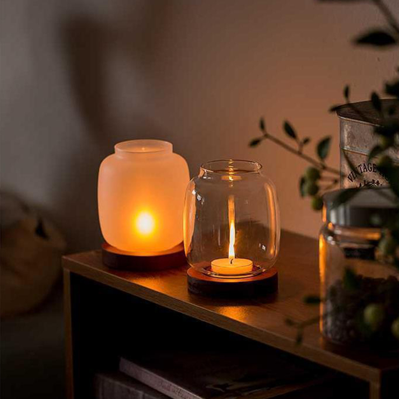 Candle Making Glass - Vintage houten kandelaar met glazen deksel,