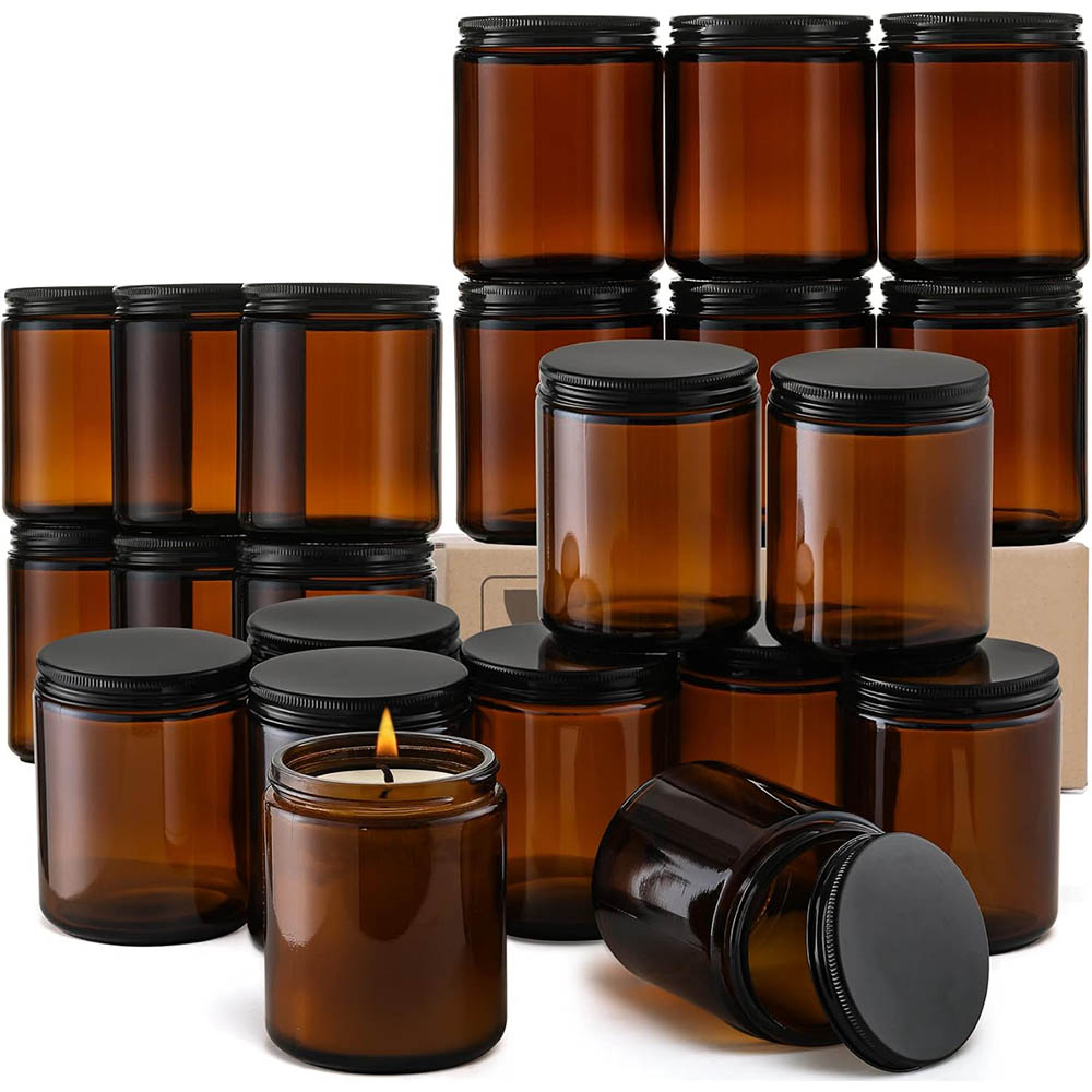 Candle Making Glass - 8oz Amber glazen potjes met zwarte