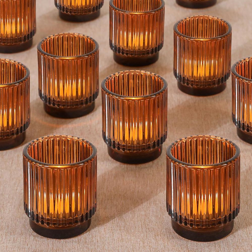 Candle Making Glass - Vintage geribbelde amber glazen theelicht- en