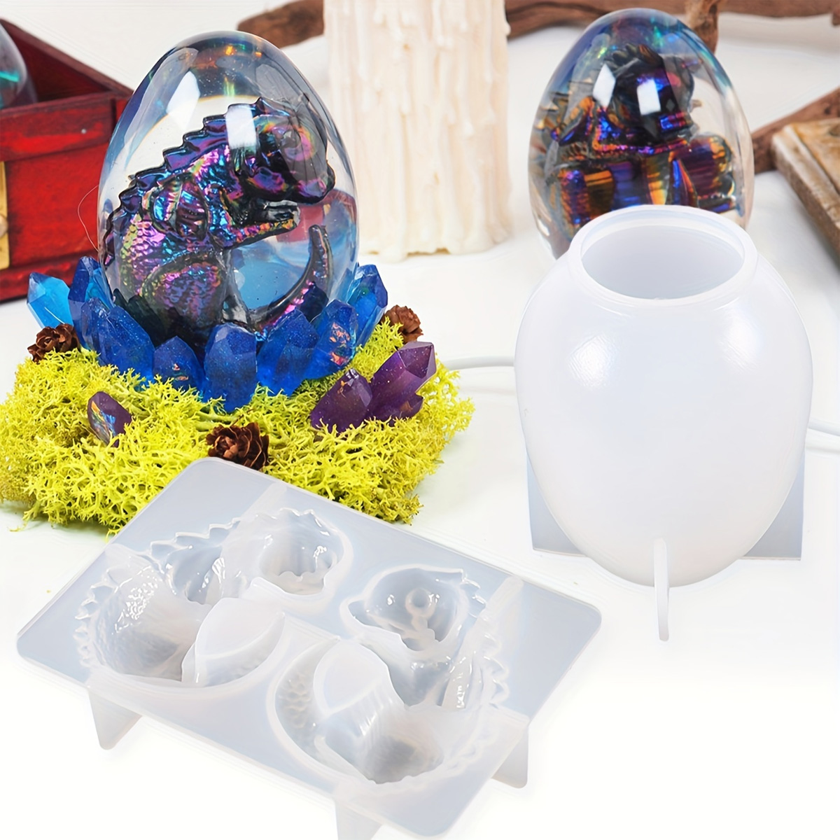 Candle Making Kit Wholesale - Siliconen drakenei mallen, 2-delige set, dinosaurus