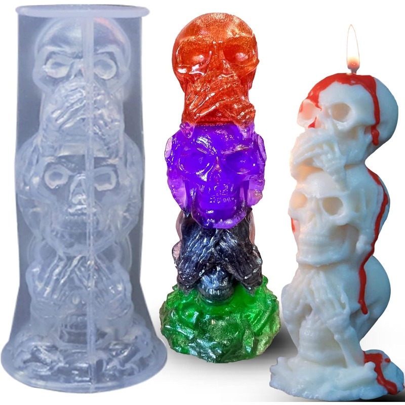 Triple Skull 3D siliconen kaar - Candle Making Event recensie en prijs